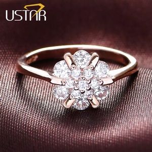 Flower Zircon wedding Rings Crystals Rose Gold